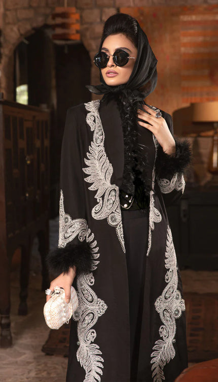 Unstitched Linen DL-1004-Black and Maroon