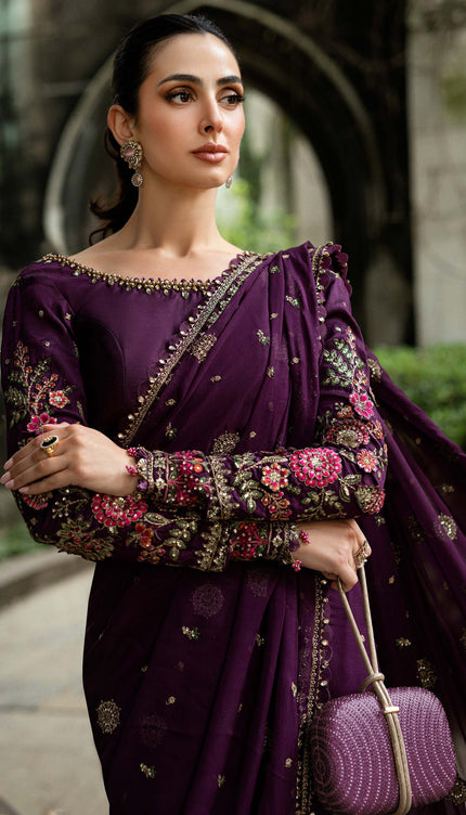 Stitched Embroidered Chiffon Saree