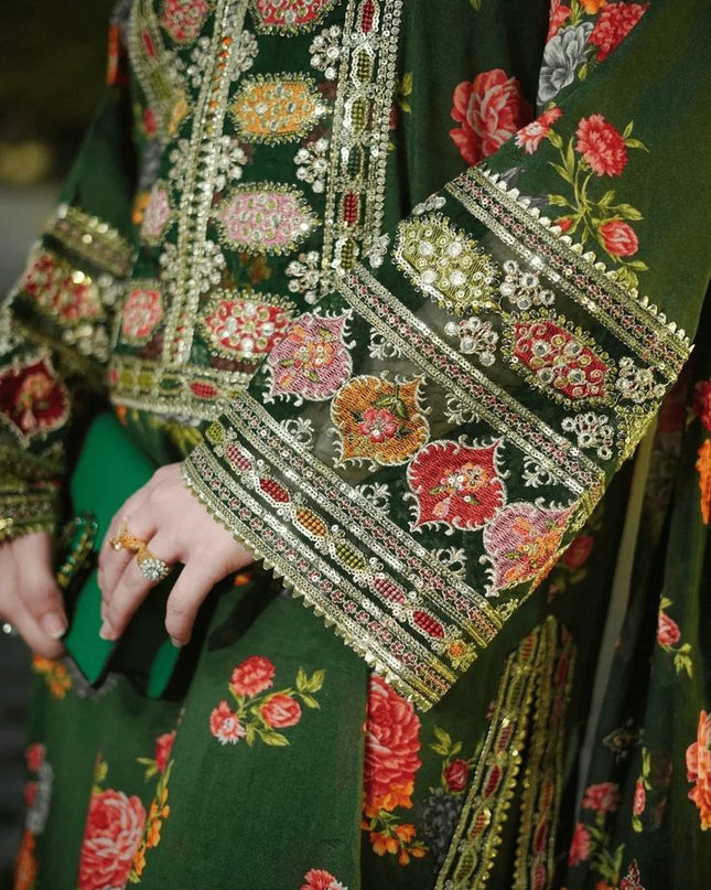 Green Floral Embroidered 3-Piece Suit