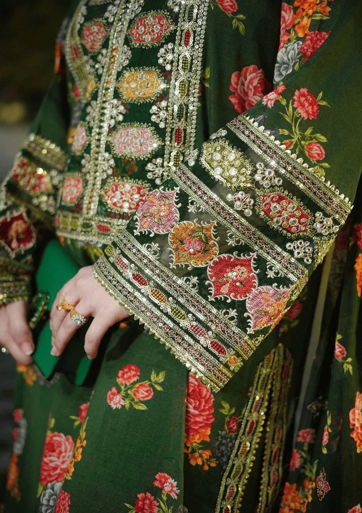Green Floral Embroidered 3-Piece Suit