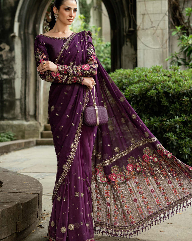 Stitched Embroidered Chiffon Saree