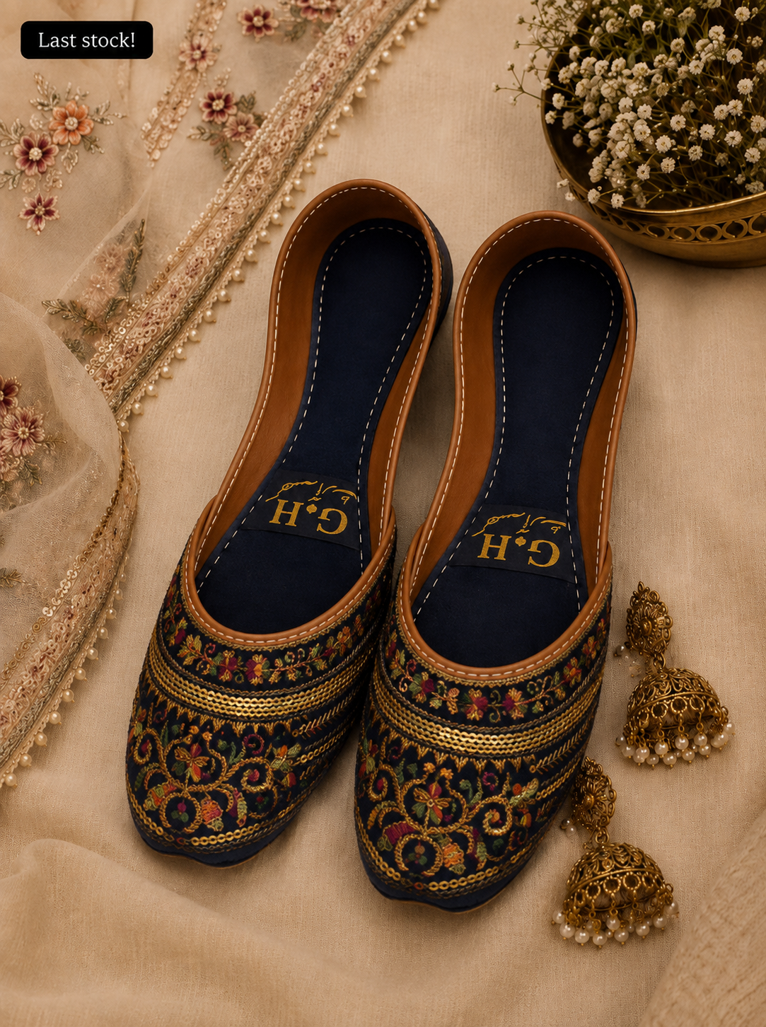 Navy Blue Designed Khussa