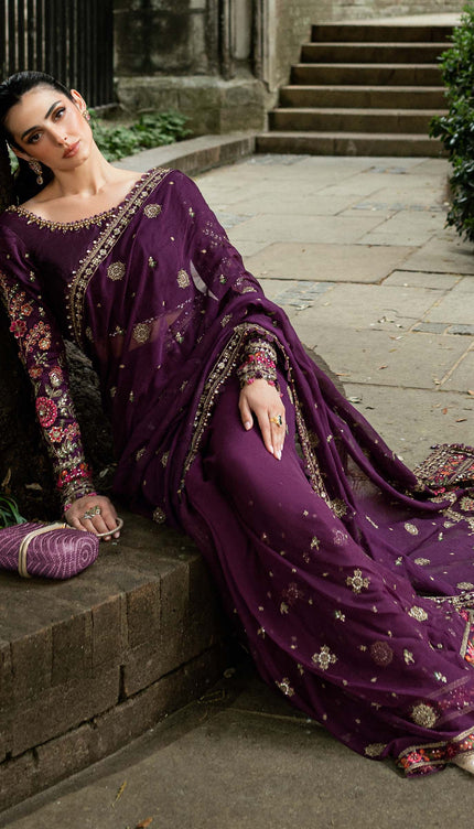 Stitched Embroidered Chiffon Saree