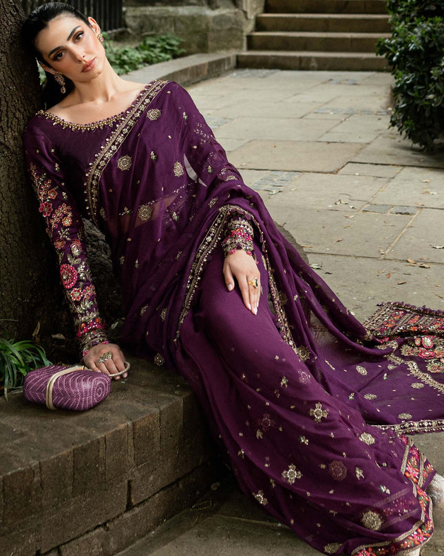 Stitched Embroidered Chiffon Saree