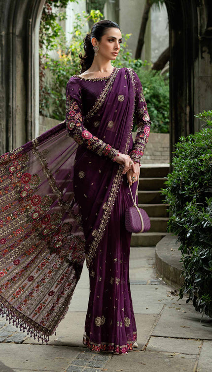 Stitched Embroidered Chiffon Saree