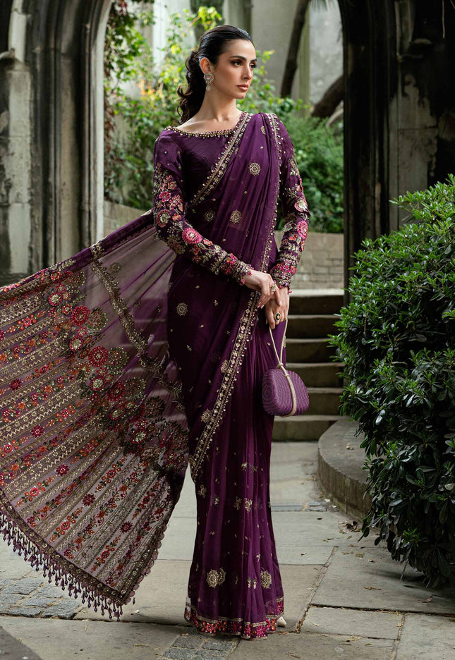Stitched Embroidered Chiffon Saree