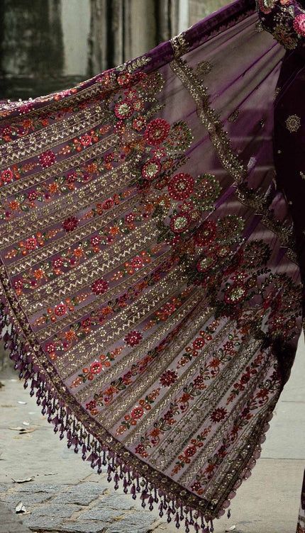 Stitched Embroidered Chiffon Saree