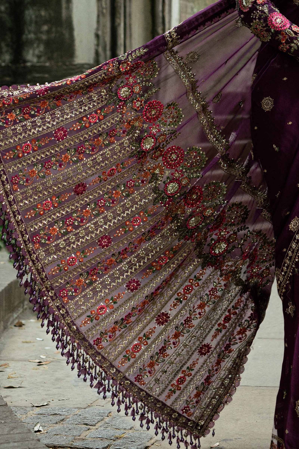 Stitched Embroidered Chiffon Saree