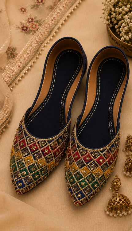 Dark Blue Multicolor Khussa