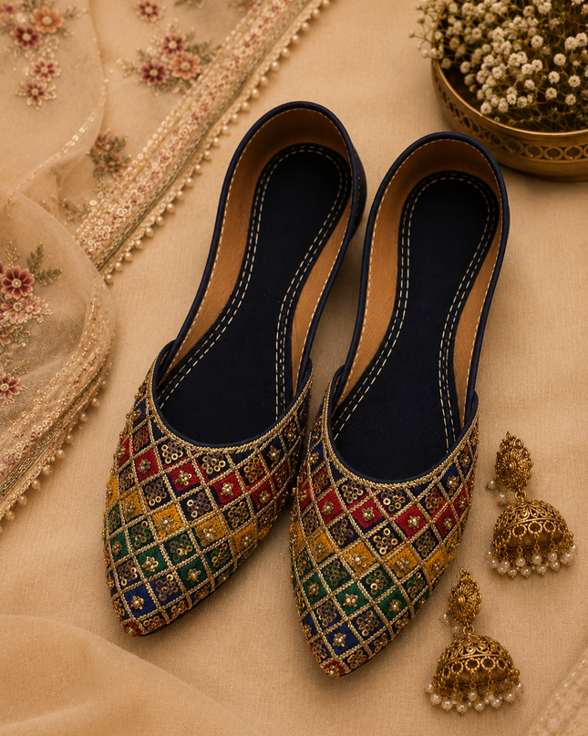 Dark Blue Multicolor Khussa