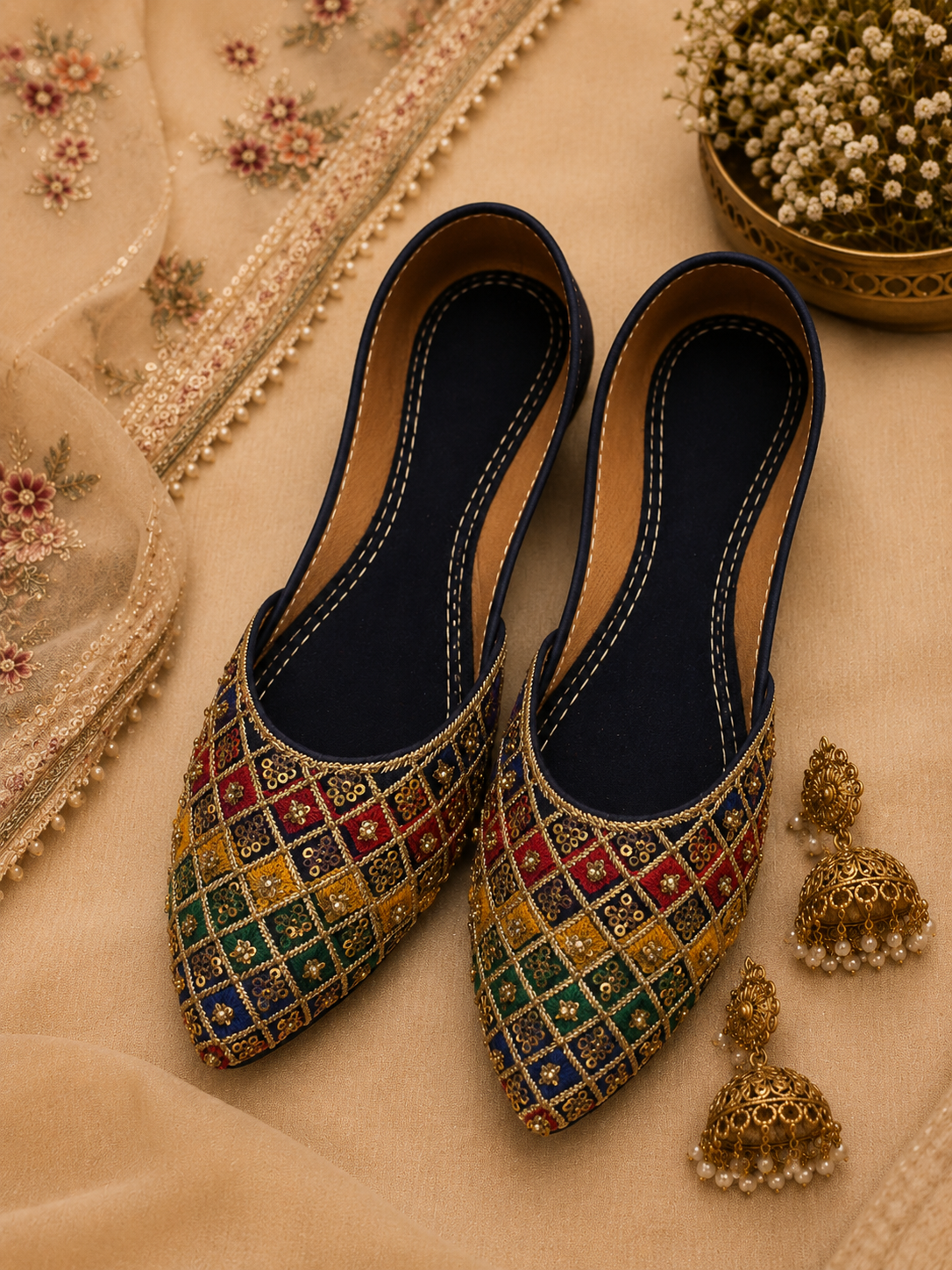 Dark Blue Multicolor Khussa