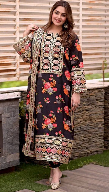 Aneelas Luxury Lawn 3-Piece Unstitched Suit – Elegant Floral Design