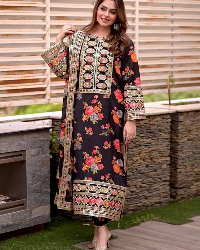 Aneelas Luxury Lawn 3-Piece Unstitched Suit – Elegant Floral Design