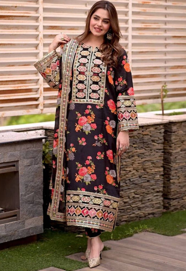 Aneelas Luxury Lawn 3-Piece Unstitched Suit – Elegant Floral Design