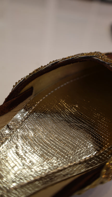 Marron/Brown Golden Embroidered Khussa