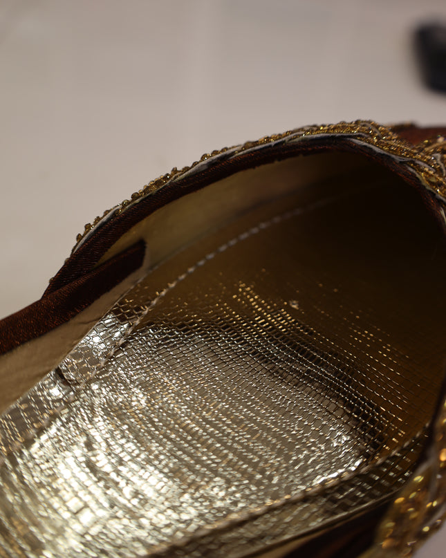 Marron/Brown Golden Embroidered Khussa