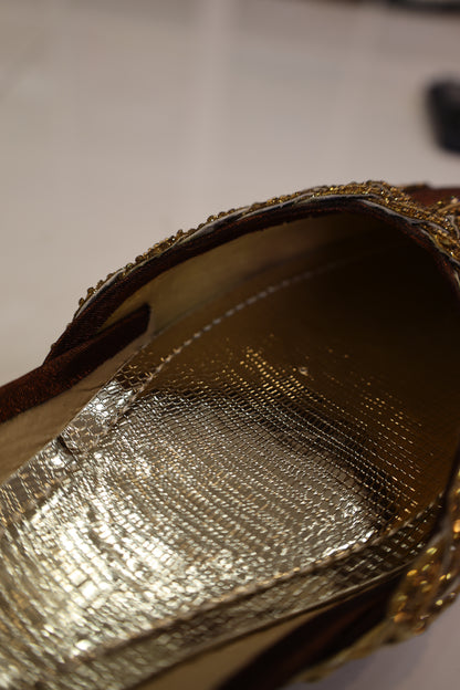 Marron/Brown Golden Embroidered Khussa