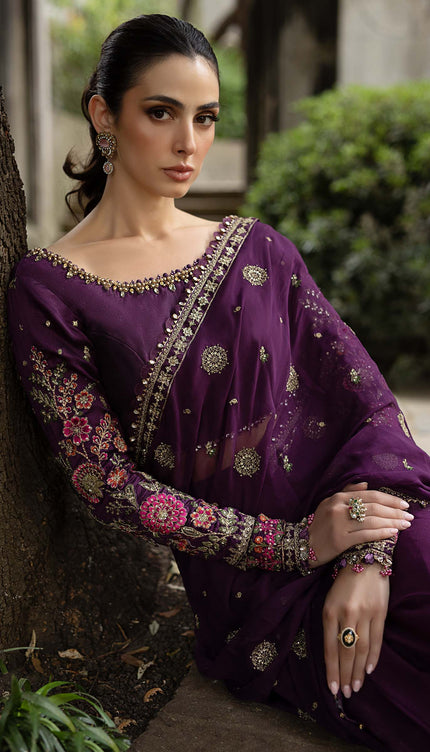 Stitched Embroidered Chiffon Saree