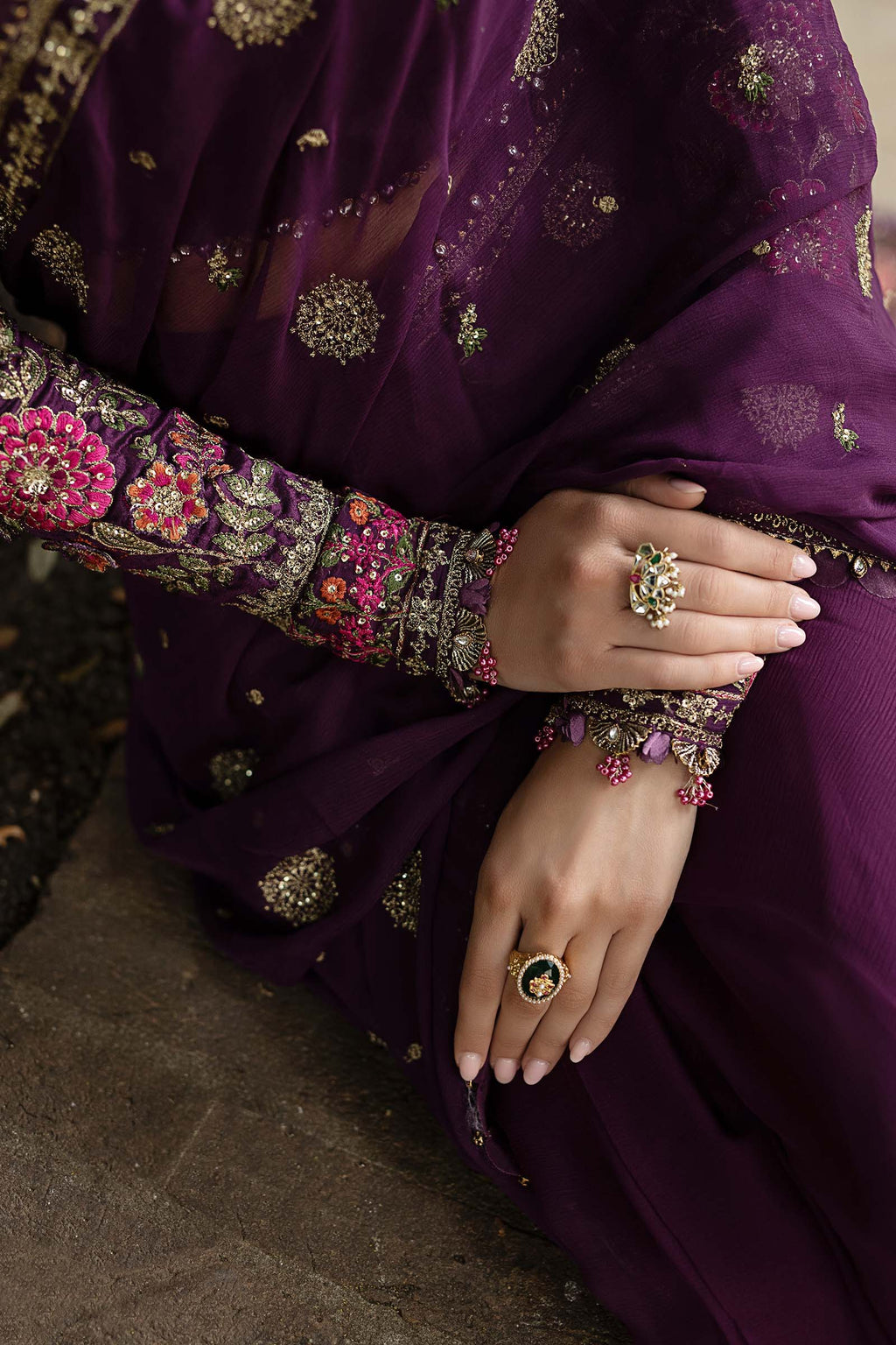 Stitched Embroidered Chiffon Saree