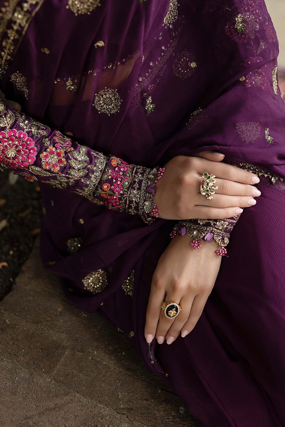 Stitched Embroidered Chiffon Saree