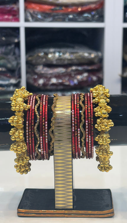 Dark red & Golden Bangles