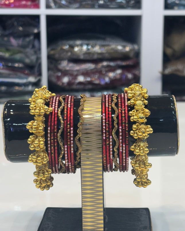 Dark red & Golden Bangles