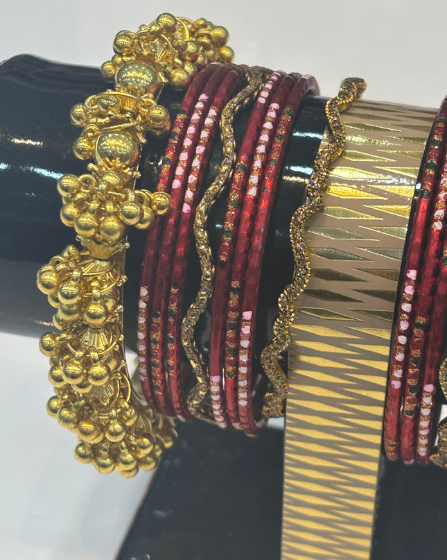 Dark red & Golden Bangles