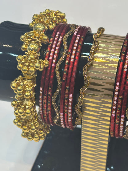 Dark red & Golden Bangles