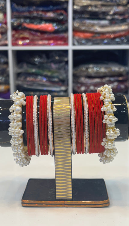 Velvet, Red & White Bangles