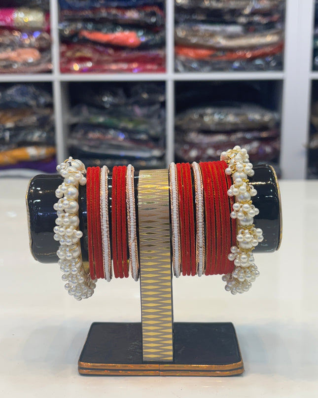 Velvet, Red & White Bangles