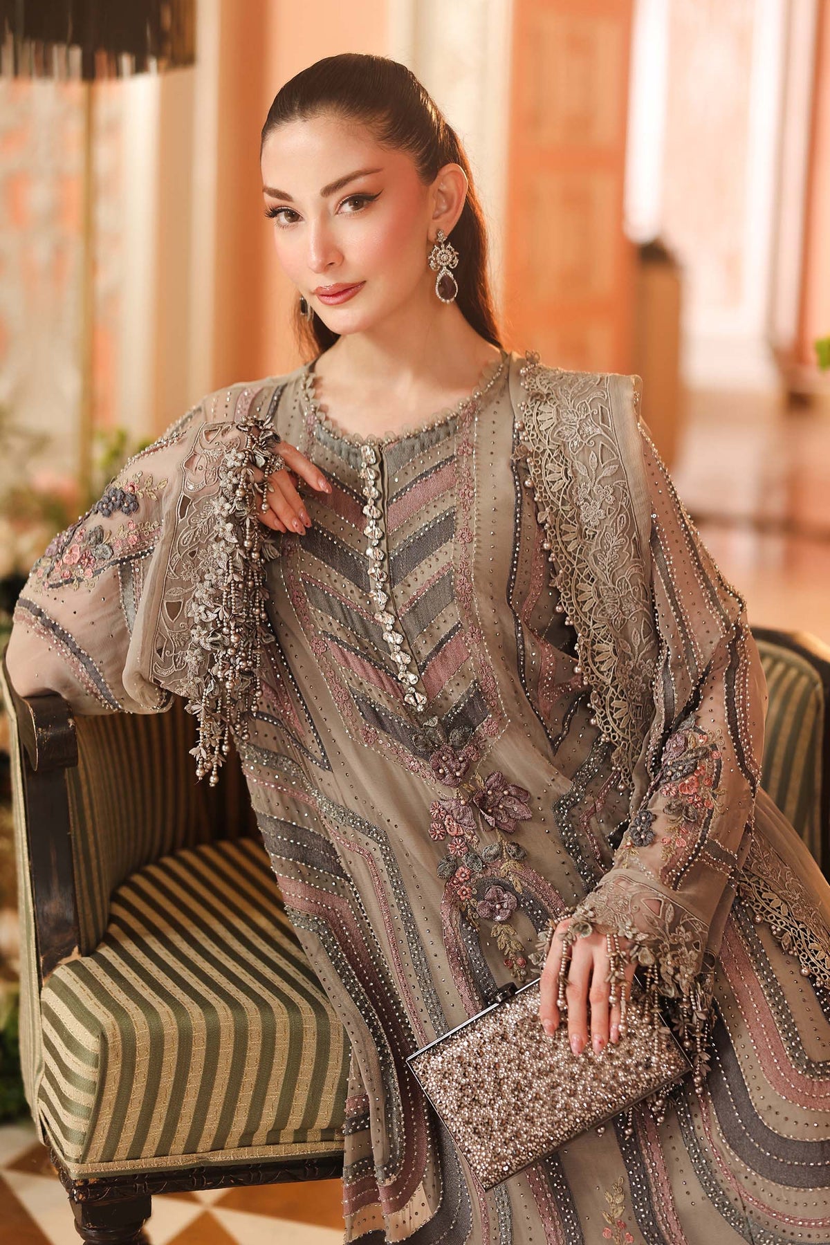 3 Piece Embroidered Chiffon Suit