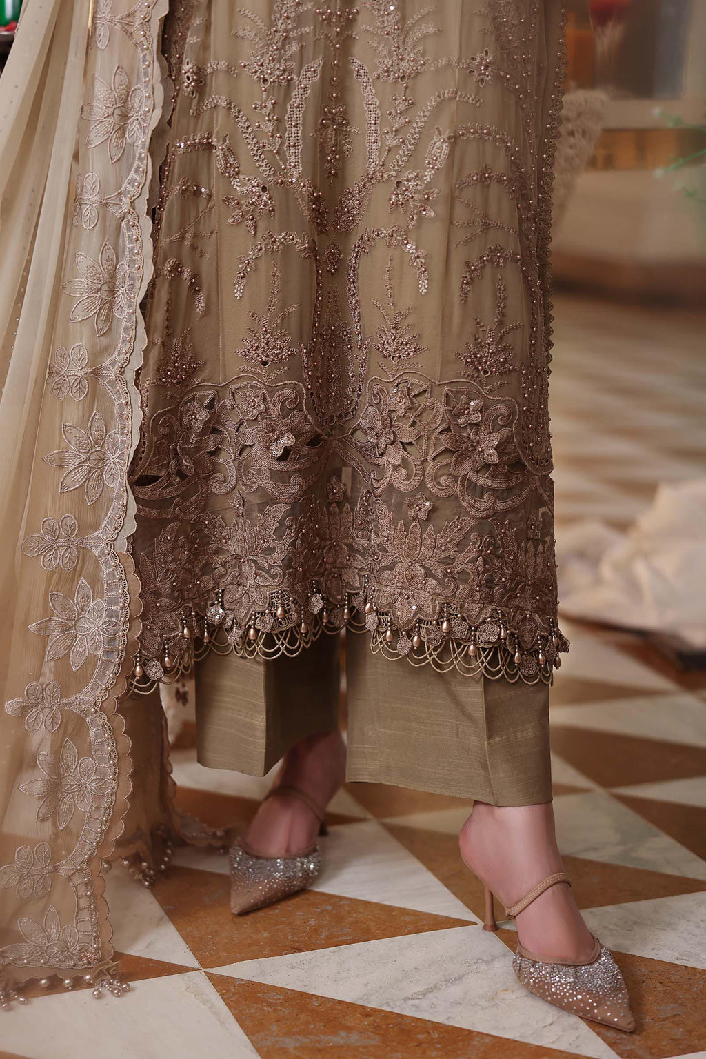 3 Piece Embroidered Chiffon Suit