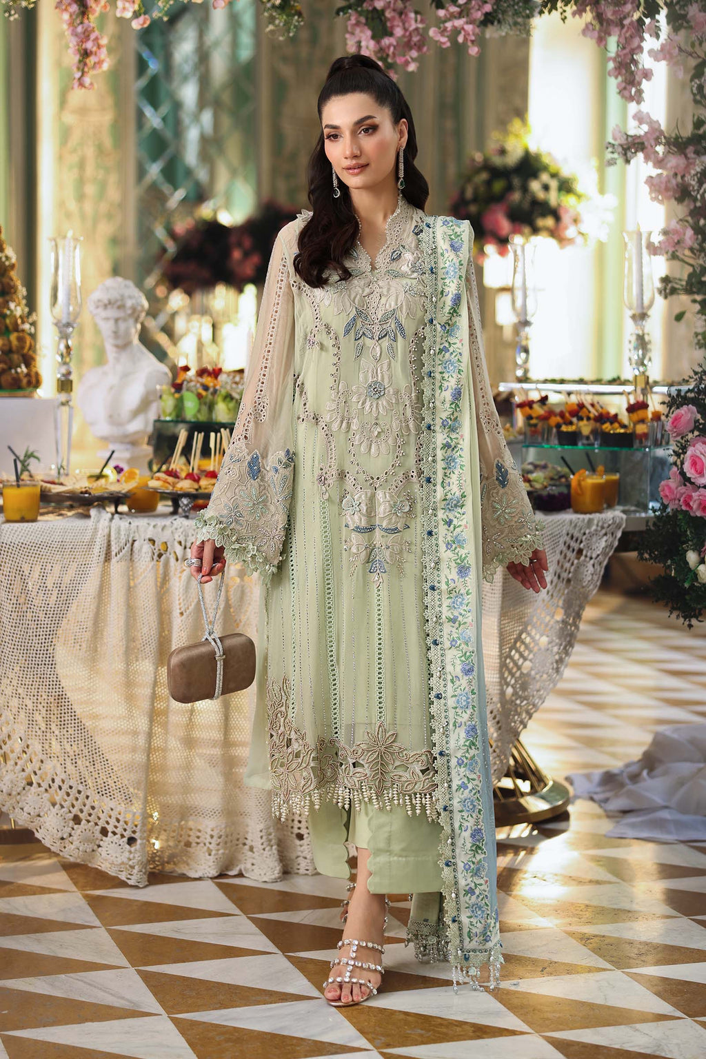 3 Piece Embroidered Chiffon Suit