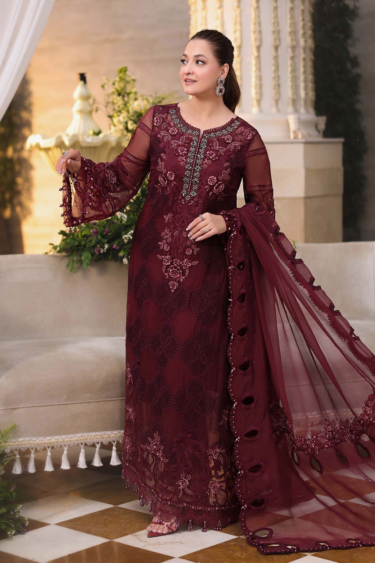 3 Piece Embroidered Chiffon Suit