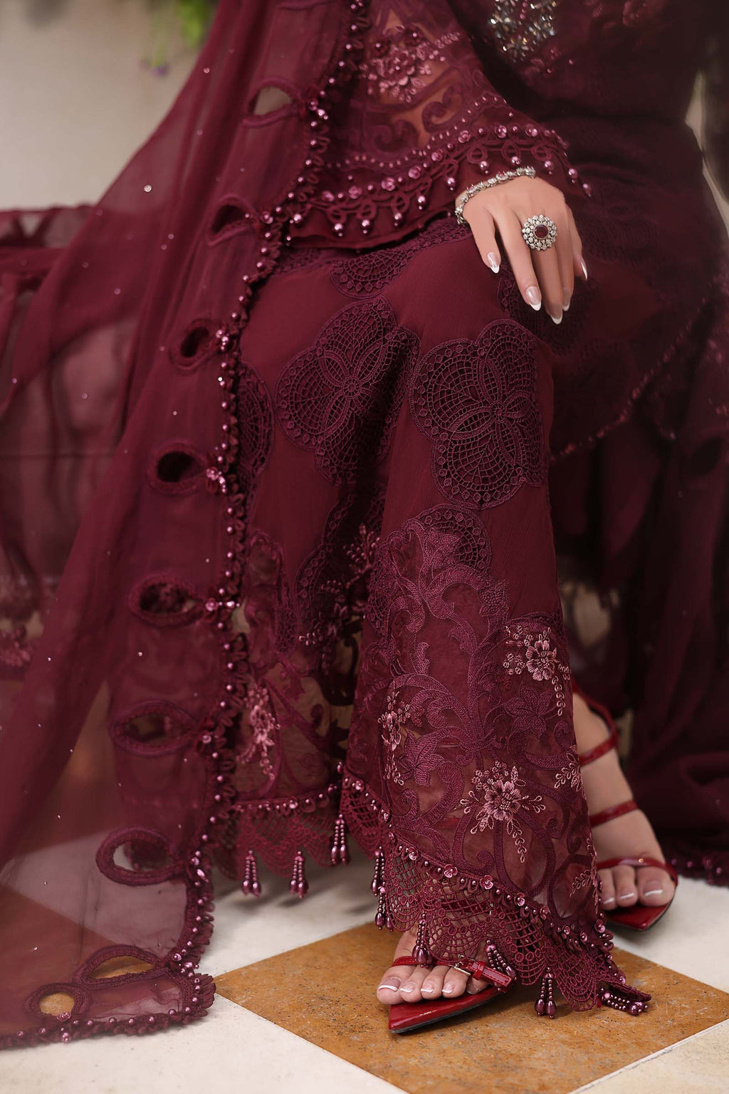 3 Piece Embroidered Chiffon Suit
