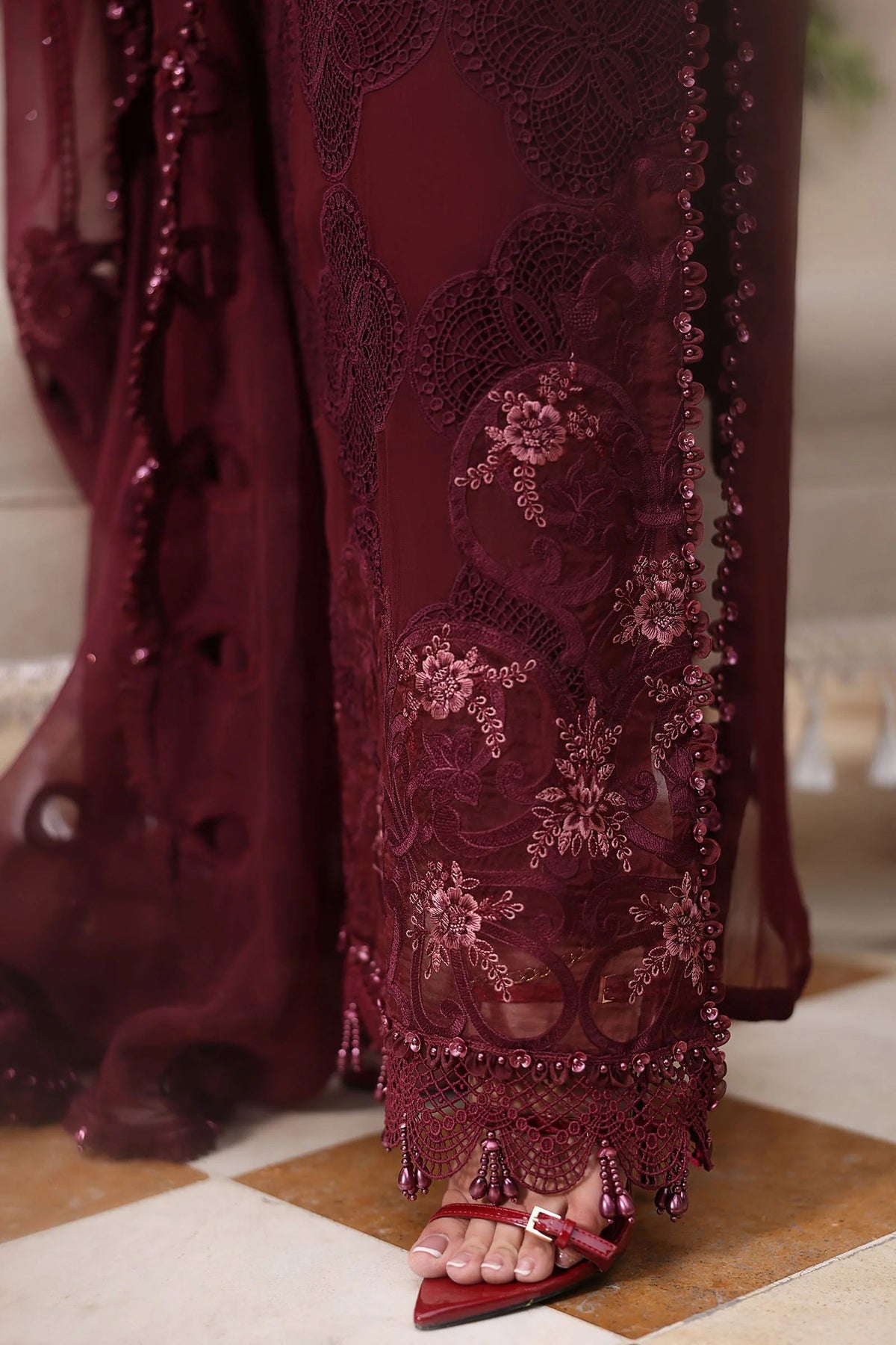 3 Piece Embroidered Chiffon Suit
