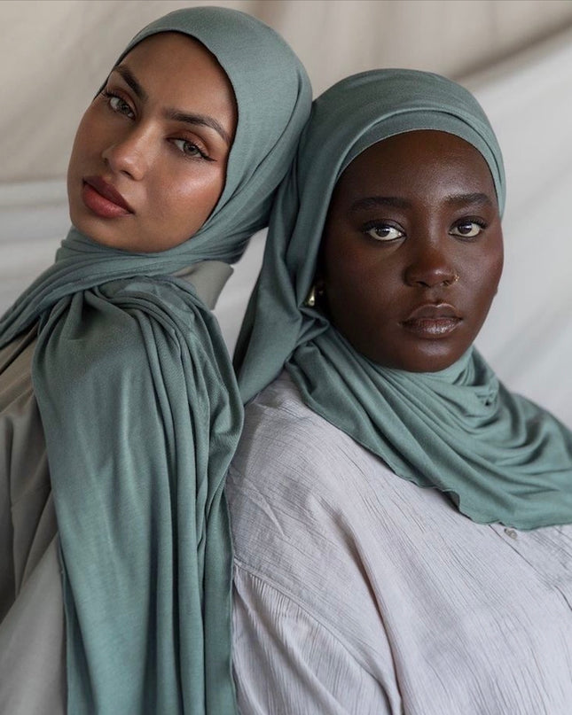 Light Ice Blue/green Jersey Hijab