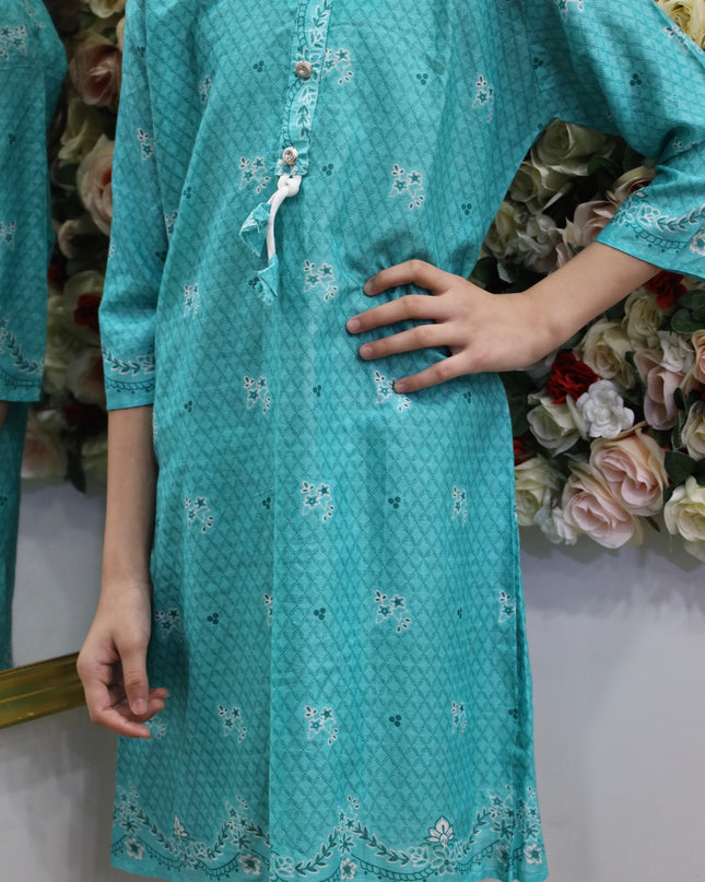 Girls’ Aqua Blue Printed Kurti