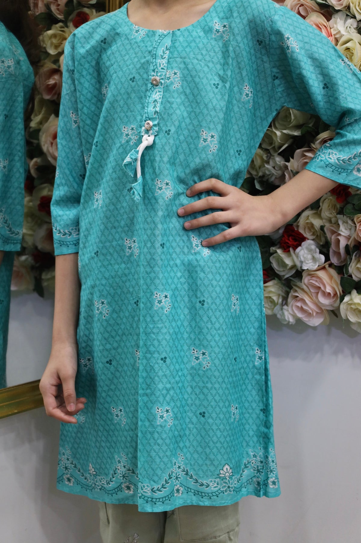Girls’ Aqua Blue Printed Kurti