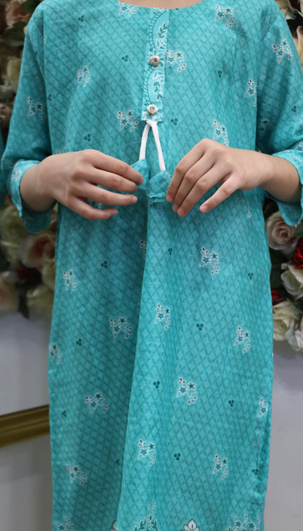 Girls’ Aqua Blue Printed Kurti