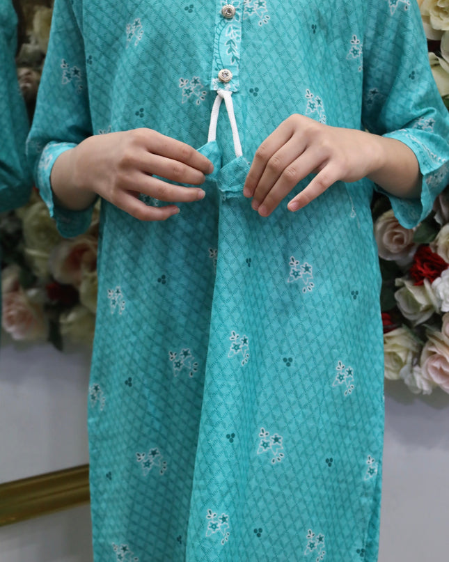 Girls’ Aqua Blue Printed Kurti