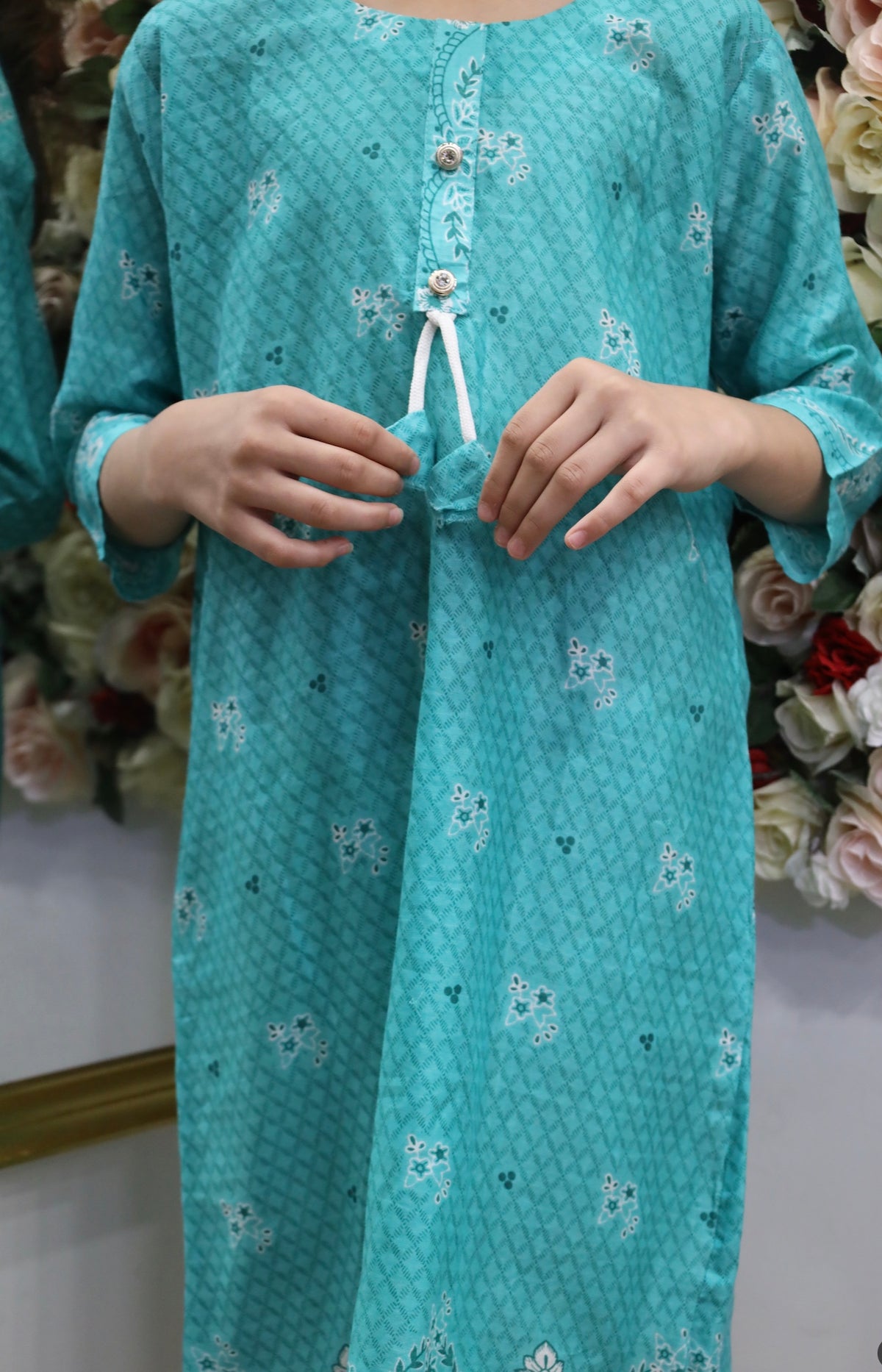Girls’ Aqua Blue Printed Kurti