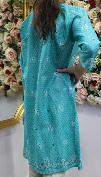 Girls’ Aqua Blue Printed Kurti
