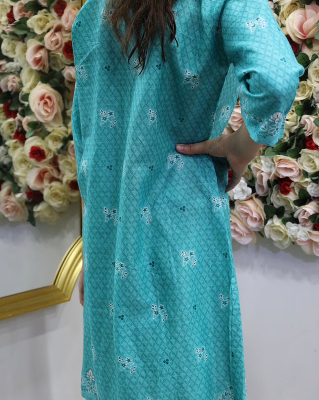 Girls’ Aqua Blue Printed Kurti