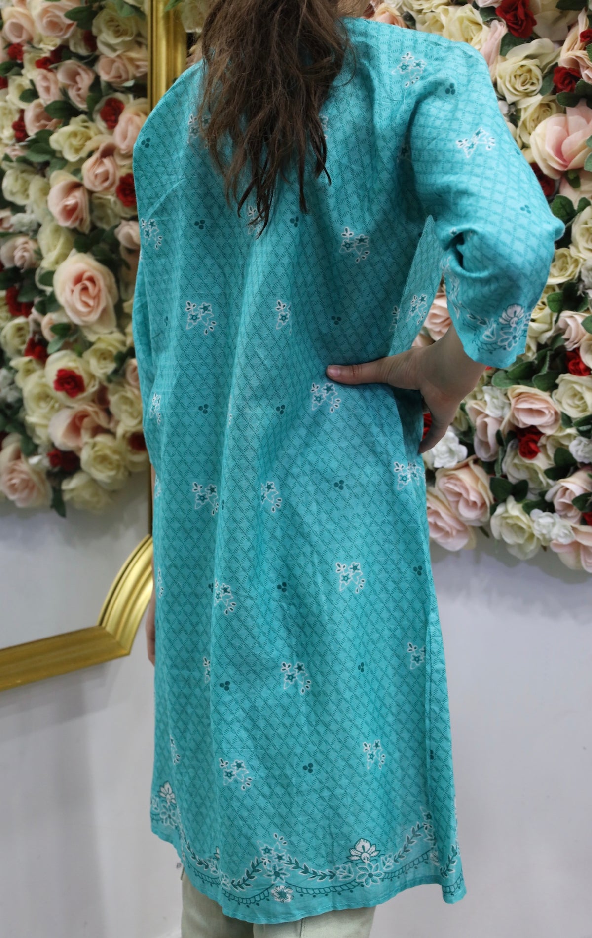 Girls’ Aqua Blue Printed Kurti