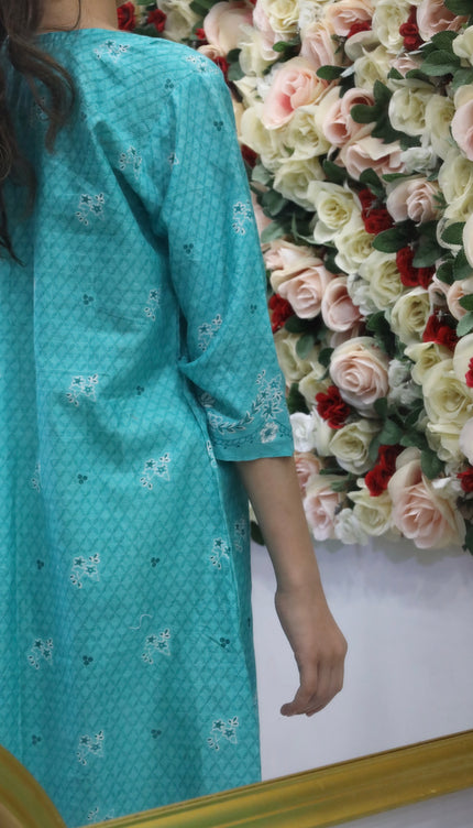 Girls’ Aqua Blue Printed Kurti