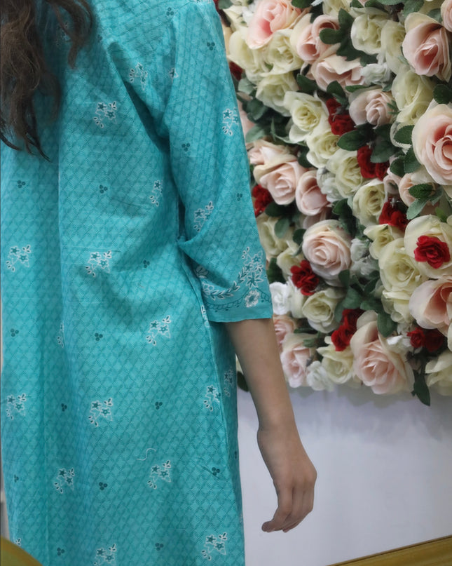 Girls’ Aqua Blue Printed Kurti