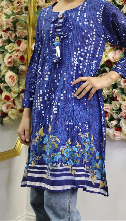 Blue Printed Lawn Kurti
