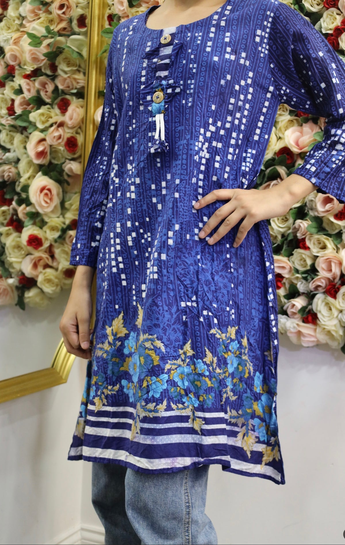Blue Printed Lawn Kurti