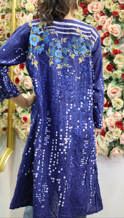 Blue Printed Lawn Kurti